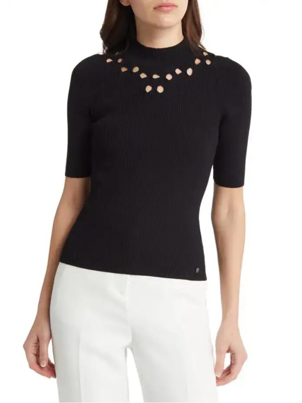 Ted Baker Emiiaa Black Cutout Ribbed Knit Top Mock Neck Size Small S NWT